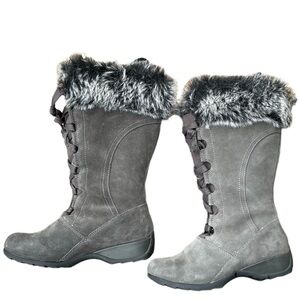 Sporto Gray Winter Lace Up Boots with Fur Trim Size: 6.5